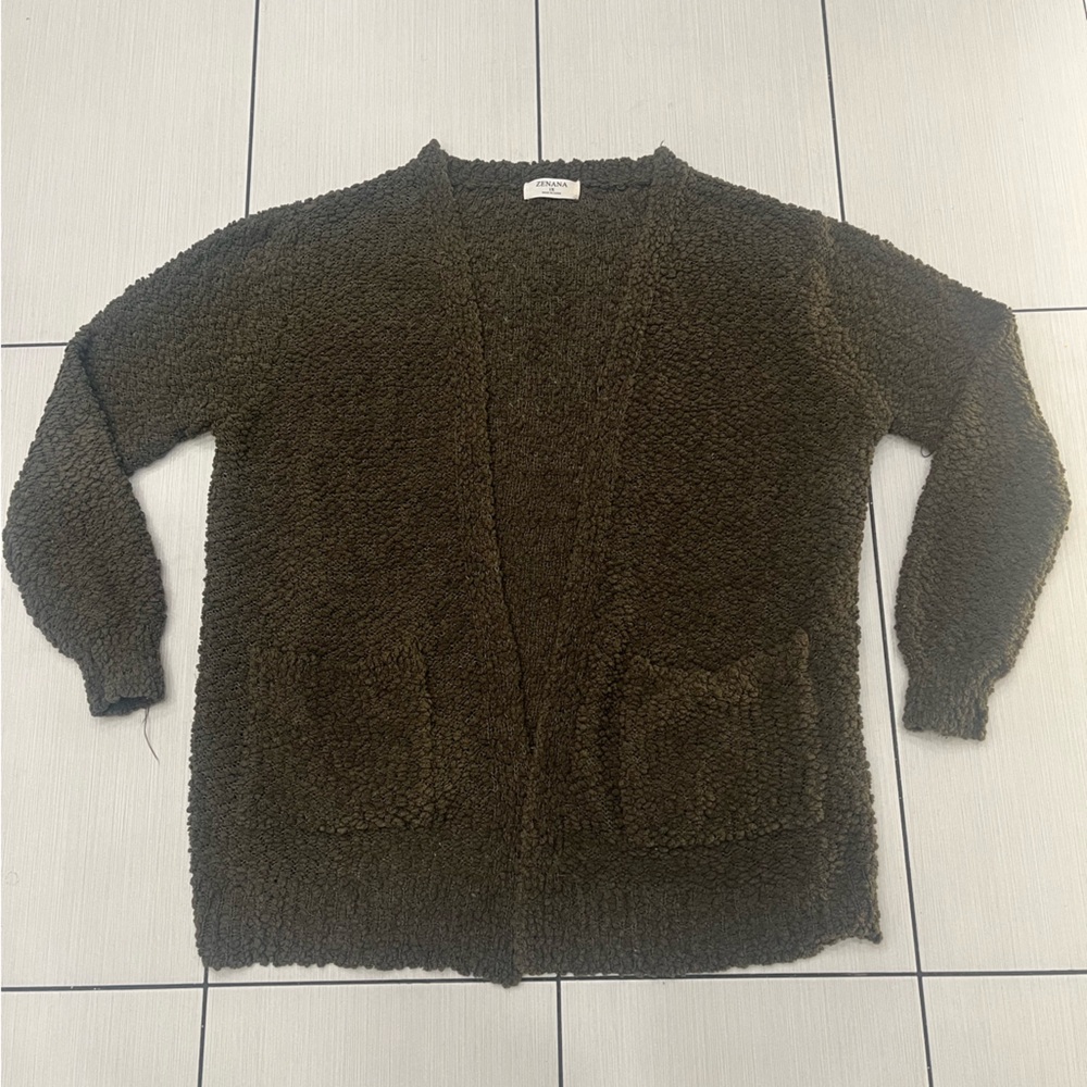 Zenana Outfitters Olive Cardigan Sz . IX